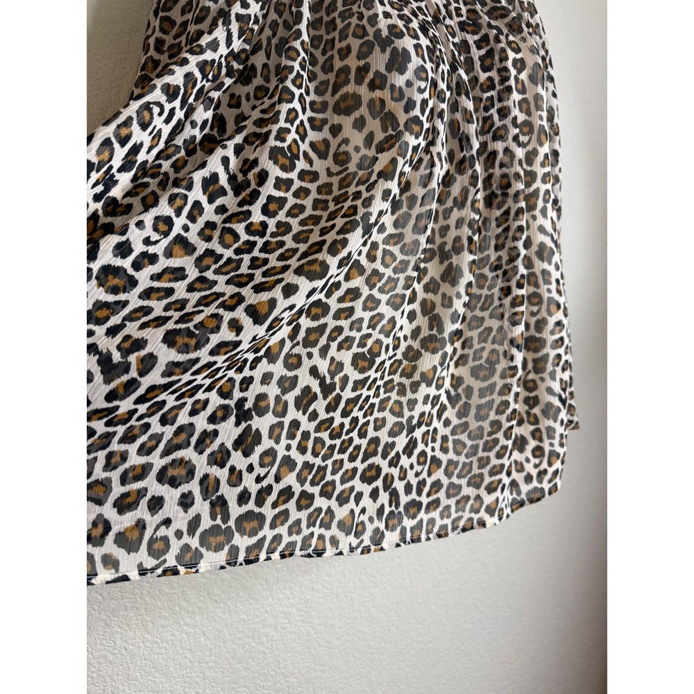 Maeve Small Blouse Brown‎ Leopard Print Sheer Lined Long Sleeve Keyhole Back - Picture 9 of 12
